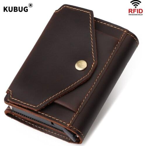 KUBUG Men Business Credit Card RFID Blocking Slim Metal Wallet Coin Purse Automatic Pop Up Cash ID Card Holder Wallets for Male