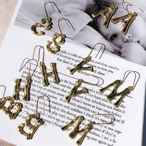 Hot Sale Super Bone Single Original Letter Pendant Earrings Gold Color Bamboo Design Hook Earrings For Women Luxury Jewelry