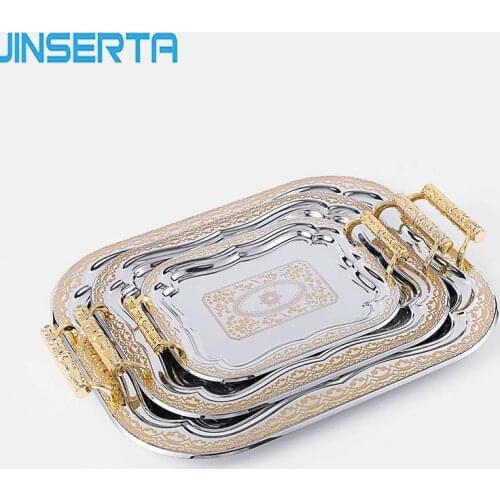 JINSERTA Metal Storage Tray Jewelry Display Plate Retro Dessert Fruit Cake Plate for Home Party Decor Hotel Cafe Serving Tray