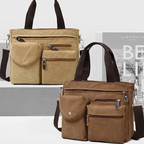 Multifunction Canvas Shoulder Bag Casual Handbags Travel Crossbody Large Capacity Male Multiple Pockets Tote Notebook School