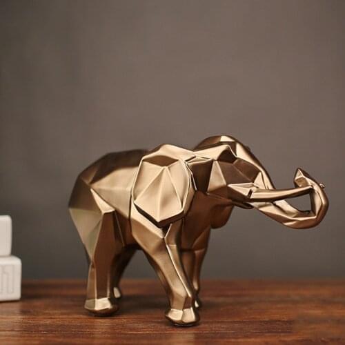 Fashion Abstract Gold Elephant Statue Resin Ornaments Home Decoration Accessories Gift Geometric Elephant Sculpture Crafts Room