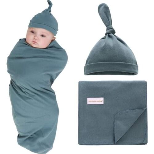 1 Set 0-6 Months Newborn Muslin Receiving Swaddle Blanket +Hat For Baby Boys Girls Infant Sleeping Bag Wrap Cloth