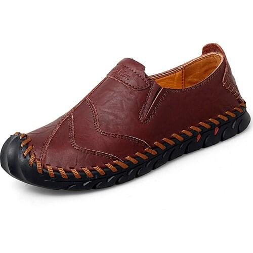 Men Leather Casual Shoes Moccasins Male Handmade Shoes Brand Fashion Men Shoes Breathable Driving Shoes Size 38-47