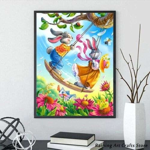 5D Diy Diamond Painting Embroidery Cartoon Rabbit Full Square Round Drill Cross Stitch Kits Animal Mosaic Pictures Home Decor