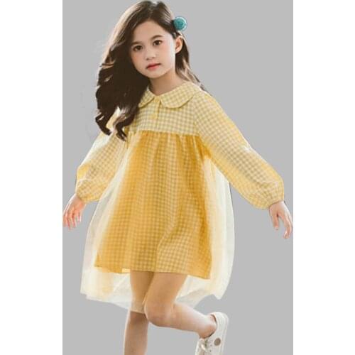New Girls Dress Plaid Girls Party Dress Patchwork Mesh Dress For Girls Autumn Fashion Party Dresses For Girls 6 8 10 12 14 Year