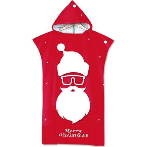 New Microfiber Printed Red Christmas Hooded Beach Towel For Adults Quick Dry Swimming Poncho Bath Towel With Cloak Bathrobe