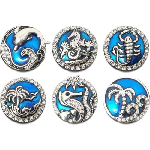 Wholesale metal Rhinestone Snap Buttons w234 beach Diy Jewelry fit 18mm Snap button Necklaces/Bracelets for women