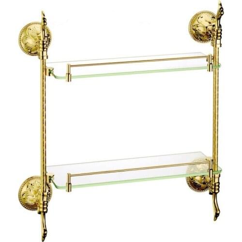 Brass glass shelf, double bathroom shelf,shelves,gold bathroom fittings,bathroom accessories LG012