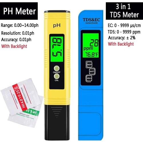 Portable Digital LCD pH/TDS/EC/Temperature Meter Water Quality Monitor PPM Filter Hydroponic Tester Automatic Calibration Tool