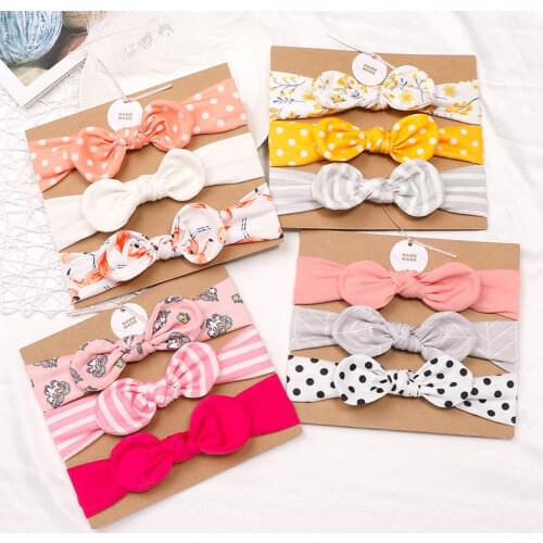 3Pcs Cute Rabbit Ear Baby Headband Neonata Bow Flower Elastic Haarband Baby Girls Headbands Children Turban Hair Accessories Set