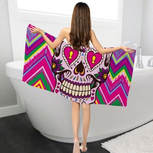 Rectangle Swimming Bath Towel Color Skull Head Pattern Printed Microfiber Swimwear Shower Blanket Beach Towel Picnic Mat YJ0005