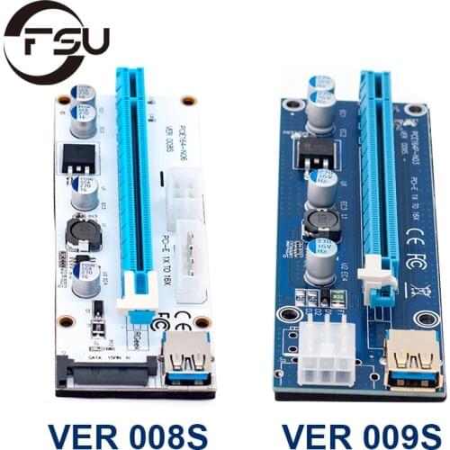 VER 009S 008S PCIE Riser 4Pin SATA 6PIN PCI-E Riser Card 1X To 16X USB3.0 Graphics Cards Adapter PCI E Extender For BTC Mining