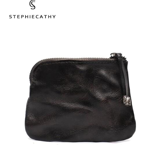 SC Women Retro Coin Purses Wrinkle Genuine Leather Short Wallet Vintage Zipper Card Holder Ladies Tassel Small Pouch Money Bags