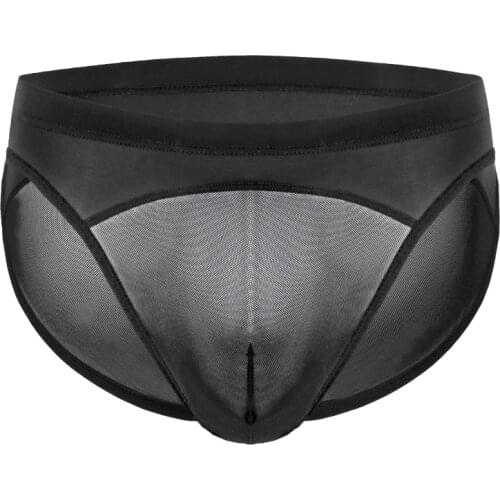 Sexy Men Underwear Briefs Transparent Mesh Panties Man Solid Breathable Low Rise U Convex Pouch Underpants Cueca masculina S-XL