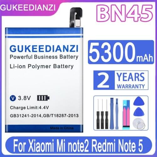 GUKEEDIANZI Replacement Battery BN45 5300mAh For Xiaomi Mi note2 Redmi Note 5 Note5 BN45 note 2