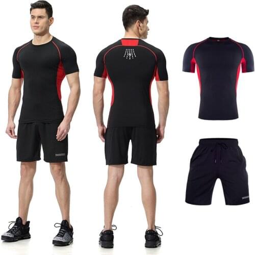 Psvteide Sport suit for man Fitness workout outfit gym sport man suits Compression Tracksuits jumper' sets Two-piece gymwear man