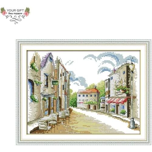 Joy Sunday Street Views Home Decor F668(2) 14CT 11CT Counted and Stamped Needlepoints Embroidery Cross Stitch Kit