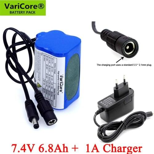 VariCore Protect 7.4 V 6800mAh 8.4V 18650 Li-lon Battery bike lights Head lamp special battery pack DC 5.5*2.1MM + 1A Charger