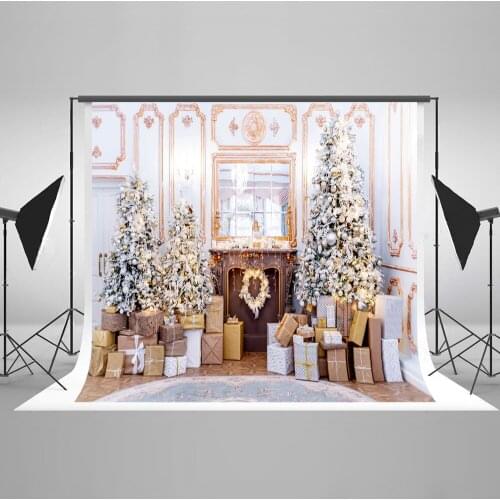 VinylBDS 7x5ft Indoor Christmas Photography Backdrop Christmas Tree Box Studio Background Party Decotation Studio Backdrop