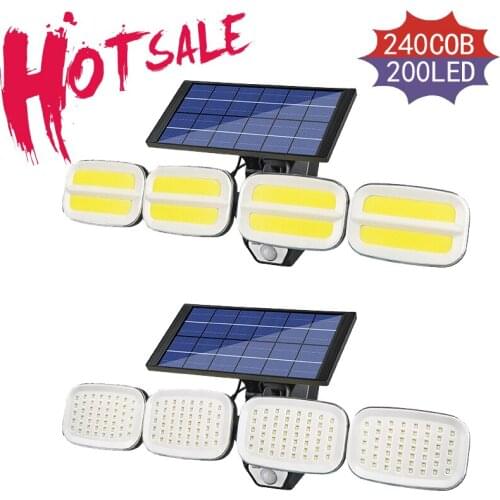 200LED/240COB Waterproof Outdoor Solar LED Light Outdoor 4 Head Human Sensor Illumination Lights Wall Lamp For Garden Garage