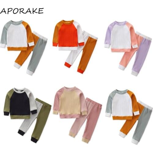 2021 0-24M Infant Baby Boy Girl Clothing Kintted 2pcs Spring New Patch Long Sleeve Top Sweatshirt+Harem Pants Toddler Outfits