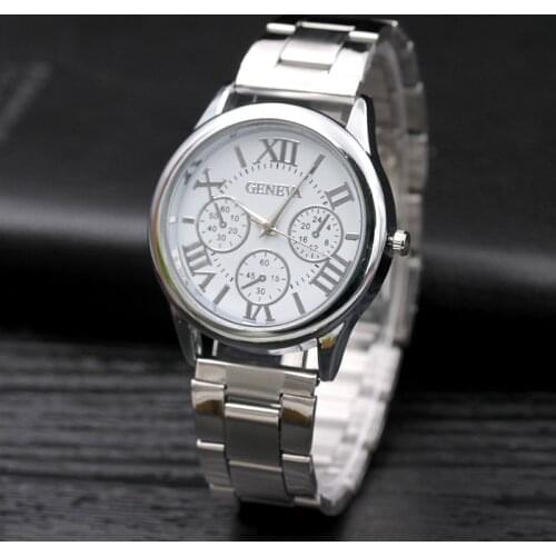 Часы High quality Women Quartz Watch Reloj Fashion Silver Stainless Steel Wristwatches Women 3 Eyes Geneva Sport watch Relogio