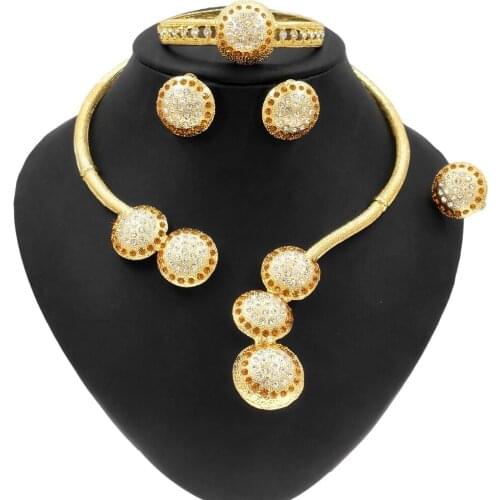 Yulaili Wholesale High Quality Collars Jewelry Set Women Fashion Crystal Design Gold Plated Necklace Spot 4-piece Jewellery Set