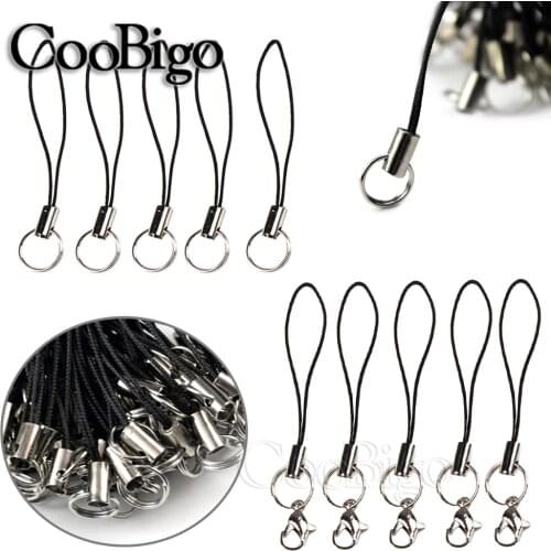 Lobster Clasp Clip Lanyard Strap Cord Mobile Phone Set Charms Keychain Bags Craft Pendant DIY Accessories Handmade Black 100pcs