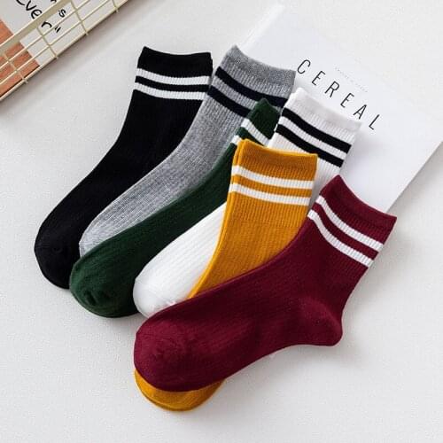 10 Pair/ Lot Fashion New Socks Classic Draw Two Bars Socks Female Wild Pure Color Ladies Cotton Socks