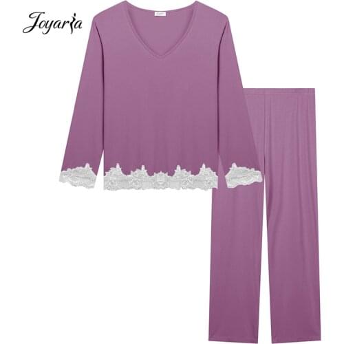 Joyaria Women Pajamas Set Autumn Pj Set Long Sleeve Trousers Suit Sleepwear Long Sleeve Nightgown