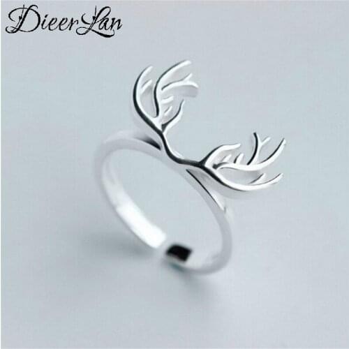Punk Silver Color Deer Antlers Rings For Women Adjustable Size Finger Ring Fashion Jewelry
