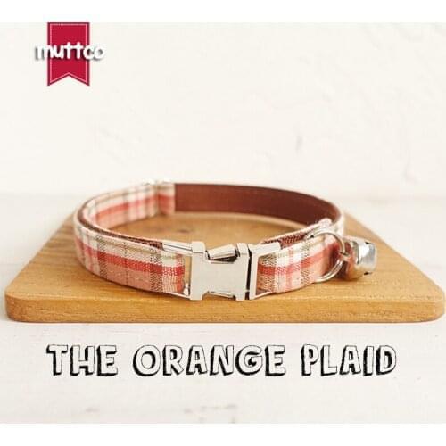 10pcs/lot MUTTCO Retailing stout durable soft cat collars handmade cotton and nylon THE ORANGE PLAID 2 sizes UCC042
