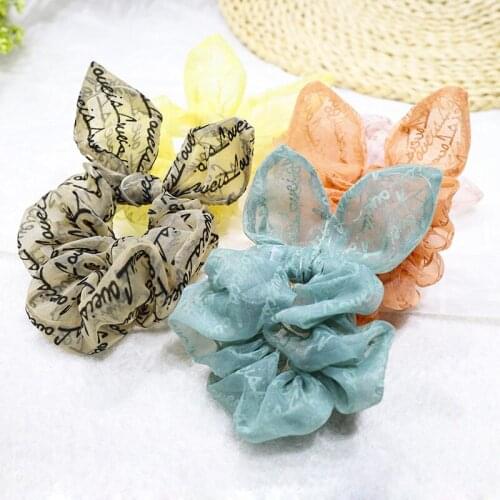 2020 Hot-selling Transparent Mesh Letter Hair Ring Girls Rabbit Ears Hair Rope Bow Hair Ties Ladies Hair Accessories