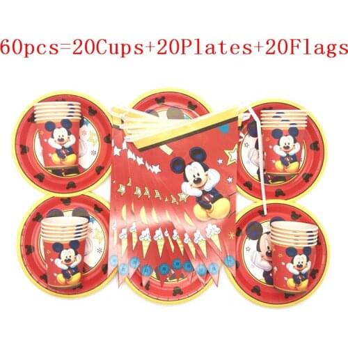 30pcs/60pcs Hot Red Mickey Mouse Friends Girls Birthday Party Cups+Plate+Flag Wedding Event Party Paper Banner Decoration Supply