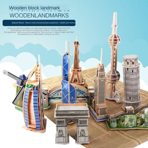 3D Building Puzzle Toys Childrens Wooden Landmark Building Puzzle Diy Assembly Model Toys Wooden Crafts Gift P279