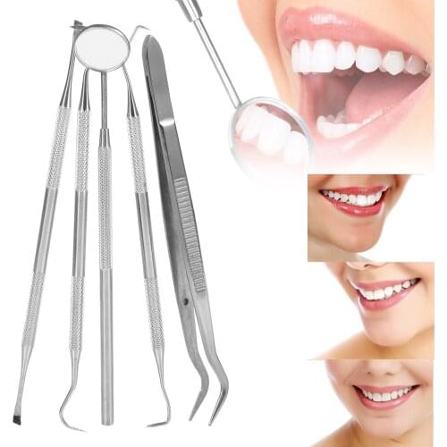5PC Dental Oral Hygiene Stainless Steel Kit Mouth Mirror Sickle Scaler Teeth Care Cleaning Dentist Prepared Tool Probe With Case
