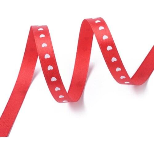 Red Heart Pattern Design Satin Ribbon, Great For Mothers Day Gift Box Packaging, Size: about 10mm wide, 50 yards/roll