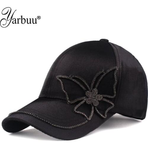 [YARBUU] 2019 New Fashion Black Butterfly Baseball Cap Girls and women Snapback Hip Hop Sun Hat high quality rhinestone casquett