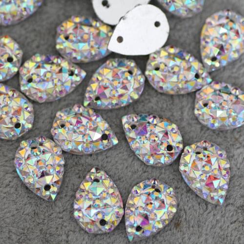 10x14mm 100pcs waterdrop Shine Crystal AB Silver Base Sew On Rhinestone Sew On Stones Spacer buttons for DIY Garment Dress