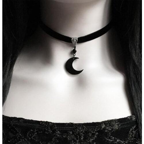 Black Crescent Moon Choker, Black Velvet Choker Necklace