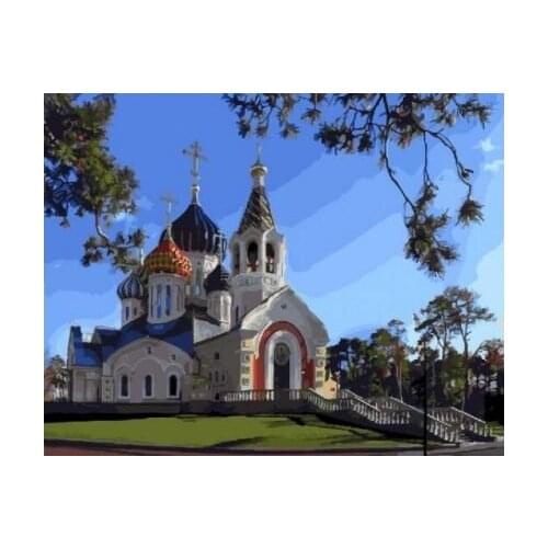 Cioioil-T1377 Temple with a ladder Painting By Number Wall Art Picture Paint By Number Canvas Painting Artwork