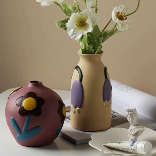 Vase Decoration Furnishings Nordic Modern Creative Painting MorandiCceramic Dried Flower Ornaments Home Porch Electric Cabinet