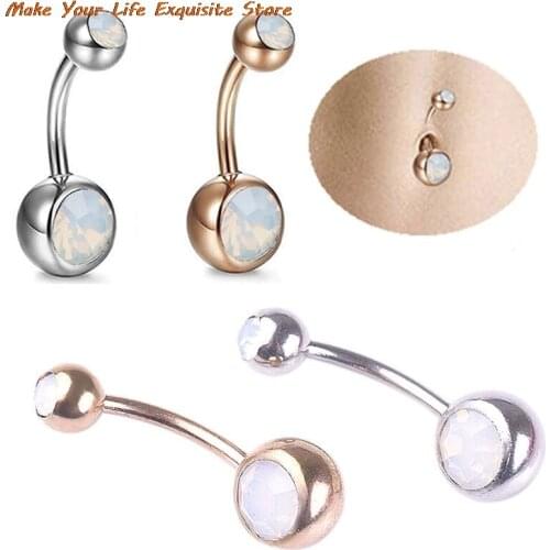 Women Trendy Jewelry Opal Gem Navel Belly Button Rings Piercing Bar Charming Body Jewelry Piercing Ombligo 14G
