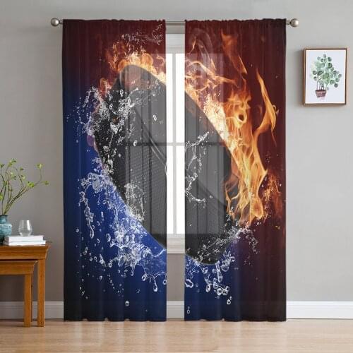 Ice Hockey Water Fire Window Treatment Tulle Modern Sheer Curtains for Kitchen Living Room the Bedroom Curtains Decoration