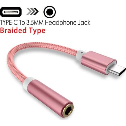 USB-C Type-C To 3.5mm Jack Braided Cable Adapter AUX Headphone Audio Splitter Charging Converter Mobile Phone Accessories
