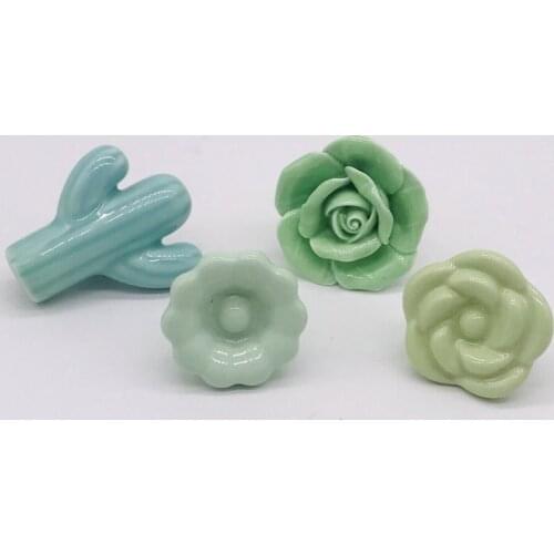 Fit for Kids' room Lovely Flower and Cactus Shape Ceramic Door Knob Furniture Handle Drawer Cupboard Kitchen Cabinet Pull Handle