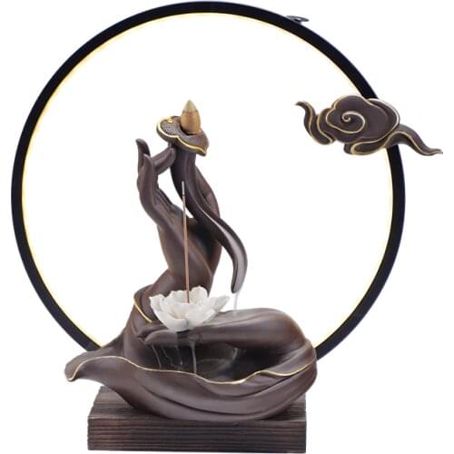 Ceramic Backflow Insence Burner Vintage Arabic Incense Houder Smoke Fountain Lotus Aromatherapy Lamp Smoke Diffuser AC50NB