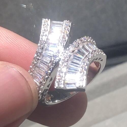 Big Sparkling Cross 925 Silver rings For Women Luxury Cocktail Wedding Ring set square T Simulated Diamond Platinum jewelry gift