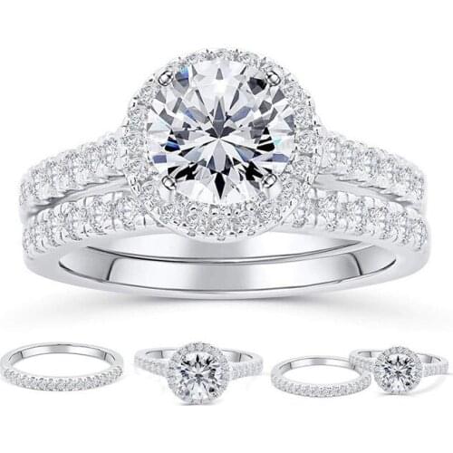 Luxury 925 Sterling Silver Wedding Ring Set with Round 4A Cubic Zircon Promise Ring Set for Women Engagement Jewelry