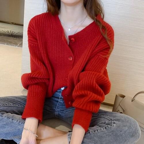 Korean Single Breasted Knitted Sweater Cardigans Women Long Sleeve Loose Jumpers Elegant Striped Knitwear Casual Outwear M111